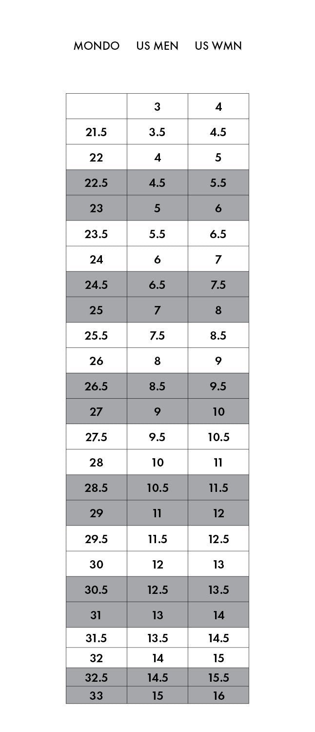 SCARPA Ski Sizing Chart