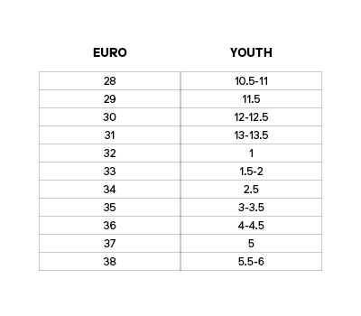 SCARPA Euro to US Youth Sizing Chart
