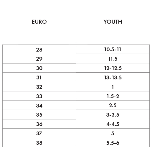 SCARPA Euro to US Youth Sizing Chart